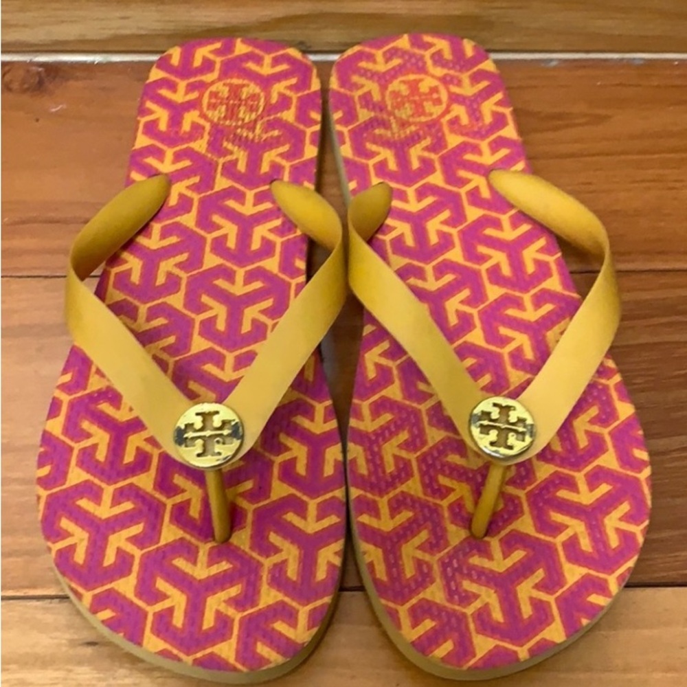 Tory Burch Pink and Orange Flip Flops